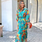 Rochie maxi imprimată cu buton cu rever