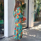 Rochie maxi imprimată cu buton cu rever