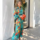 Rochie maxi imprimată cu buton cu rever