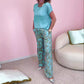 Set de 2 piese cu top și pantaloni imprimați cu picioare largi