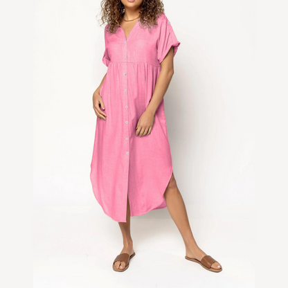 💥Free shipping💥Women's Casual Loose Rolled Up Sleeve Button Down Shirt Dress