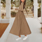 Elegant solid culoare rotund gât A-line rochie plisată