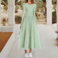 Elegant solid culoare rotund gât A-line rochie plisată