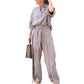 🔥VÂNZARE HOT💝Culoare solidă rever Top pantaloni cordon 2 piese Set