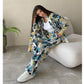Set casual de pantaloni cu picior lat și cămașă cu flori