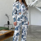 Set casual de pantaloni cu picior lat și cămașă cu flori