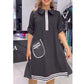 Rochie neagră Chic A-Line pentru femei, cu garnitură contrastantă și detaliu de buzunar