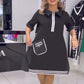 Rochie neagră Chic A-Line pentru femei, cu garnitură contrastantă și detaliu de buzunar