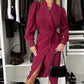 Femeii cu mânecă lungă V-Neck Tie Waist Split rochie