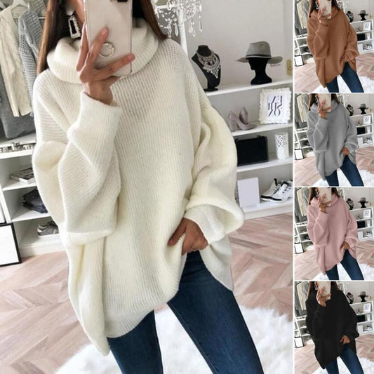 📦Livrare gratuită📦Pulover tricotat de culoare solidă cu guler Turtleneck supradimensionat pentru femei