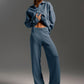 Top tricotat și pantaloni cu picioare largi, set 2 piese