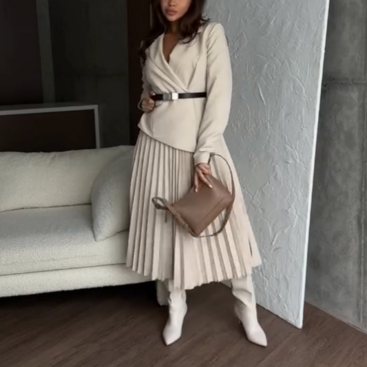 Transport gratuit📦Rochie blazer plisată asimetrică patchwork cu curea