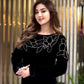 Rochie cu gât rotund și mânecă lungă Extra Long Rhinestone Embellished
