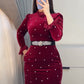 Rochie pentru femei cu pietre prețioase și tiv încrețit cu volane
