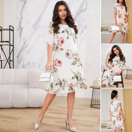 🌹Primăvară/vară Rochie din șifon imprimat