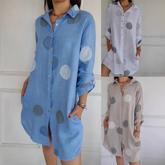 【S-3XL】🌸Rochie cămașă cu nasturi imprimate casual pentru femei