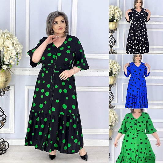 Elegant V-neck polka dot plus dimensiunea rochie