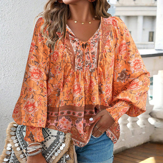 💖VÂNZARE ÎN ULTIMA ZI 50% REDUCERE💖Moda femeilor imprimate v-Neck Long Sleeve Shirt