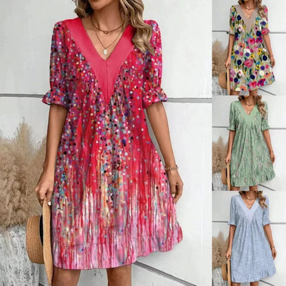 💕2025💕Femeii V-Neck Flowy Mini rochie