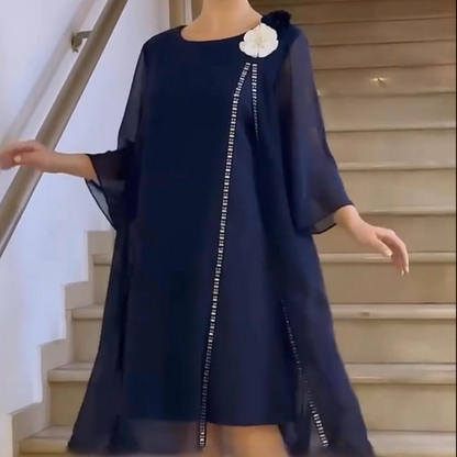 🌸✨【S-4XL】 Rochie din plasă pentru femei cu decolteu rotund și accente florale