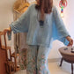 Set bluză cu croială lejeră și pantaloni cu picior lat imprimați cu flori pentru femei