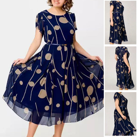 💃Rochie cu mânecă scurtă din plasă și imprimeu cu buline