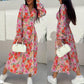 🌸Rochie elegantă florală cu decolteu în V și mâneci lungi