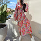 🌸Rochie elegantă florală cu decolteu în V și mâneci lungi
