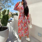 🌸Rochie elegantă florală cu decolteu în V și mâneci lungi