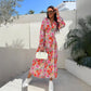 🌸Rochie elegantă florală cu decolteu în V și mâneci lungi