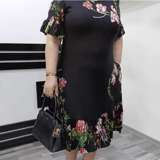 👗Imprimat Elegant Plus Dimensiune Rochie Ruffle