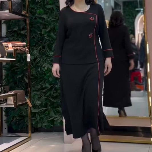 👗Set din două piese de top și fustă negru elegant pentru femei