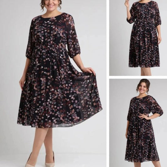 👗 Rochie imprimată cu mânecă scurtă și strat dublu