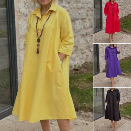 Rochie casual de culoare solidă pentru femei cu buzunare convenabile