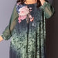 Rochie cu Imprimeu Floral și Mâneci Din Plasă pentru Femei, Cu Guler Rotund