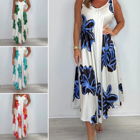 🌺Rochie maxi cu curea imprimată cu decolteu în V pentru femei