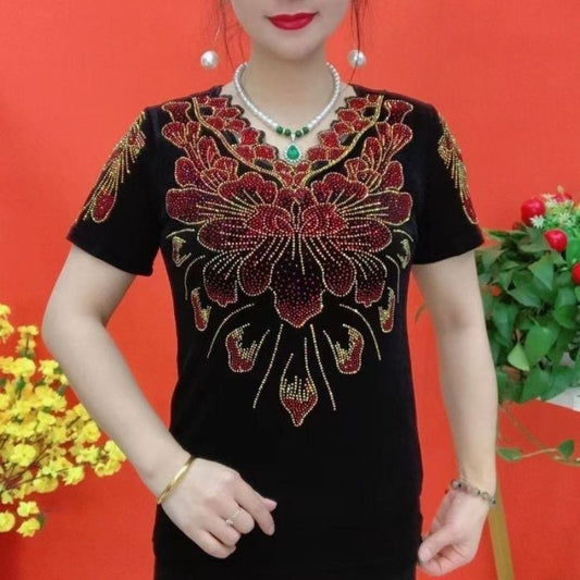 Bluză elegantă cu mâneci scurte și strasuri ✨