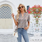 👚V-Neck Floral Ruffle tricou cu mânecă scurtă