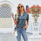 👚V-Neck Floral Ruffle tricou cu mânecă scurtă