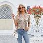 👚V-Neck Floral Ruffle tricou cu mânecă scurtă