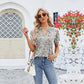 👚V-Neck Floral Ruffle tricou cu mânecă scurtă