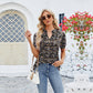 👚V-Neck Floral Ruffle tricou cu mânecă scurtă