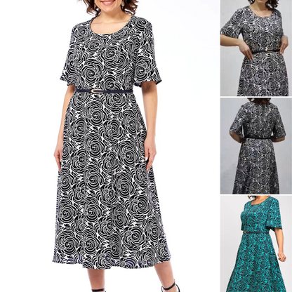 Rochie maxi elegantă imprimată cu curea
