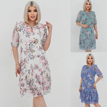🎉 Super ofertă de vară!👗 Rochie elegantă plisată cu mânecă scurtă și lungă