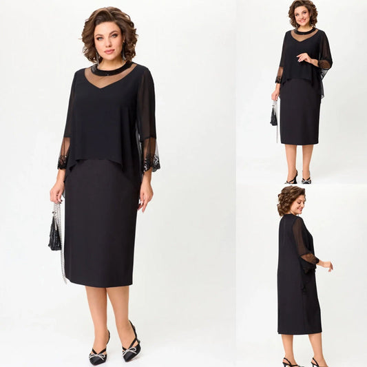 💖Rochii elegante negre cu mânecă 3/4 pentru femei