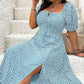 Plus Size ☘️Rochie cu imprimeu floral, cu deschizătură și mânecă scurtă