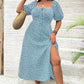 Plus Size ☘️Rochie cu imprimeu floral, cu deschizătură și mânecă scurtă