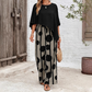 Set elegant cu top cu mâneci trei sferturi și pantaloni cu model