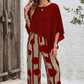 Set elegant cu top cu mâneci trei sferturi și pantaloni cu model