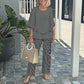 👚 Set Casual Femei: Top cu Gât Rotund & Pantaloni 🌿
